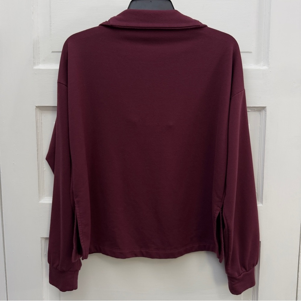 Casual Quarter Zip Pullover Bobeau Women’s Medium Burgundy - Picture 4 of 9